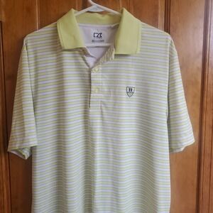Cutter & Buck Large Polo Shirt Mens Lime Green Striped CB DryTec Golf Activewear